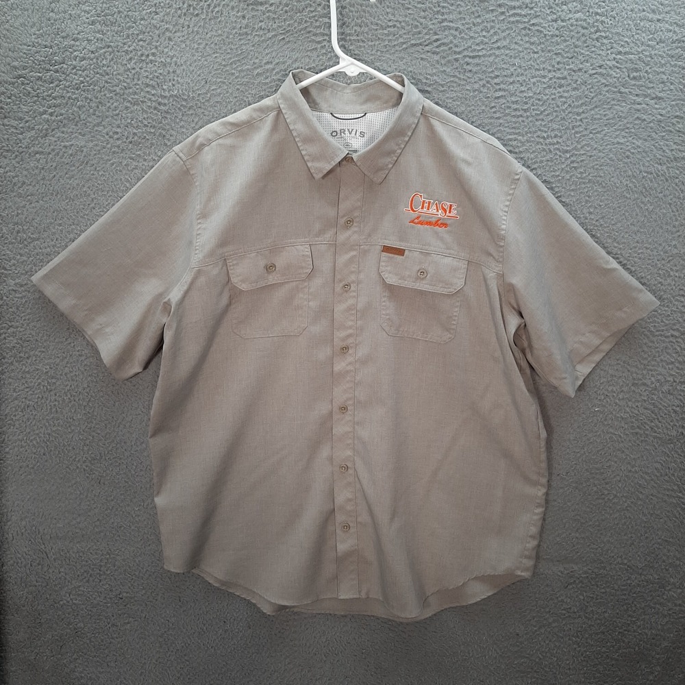 Orvis Shirt Adult Extra‎ Large Tan Stretch Outdoors Camping Fishing Hiking Work
